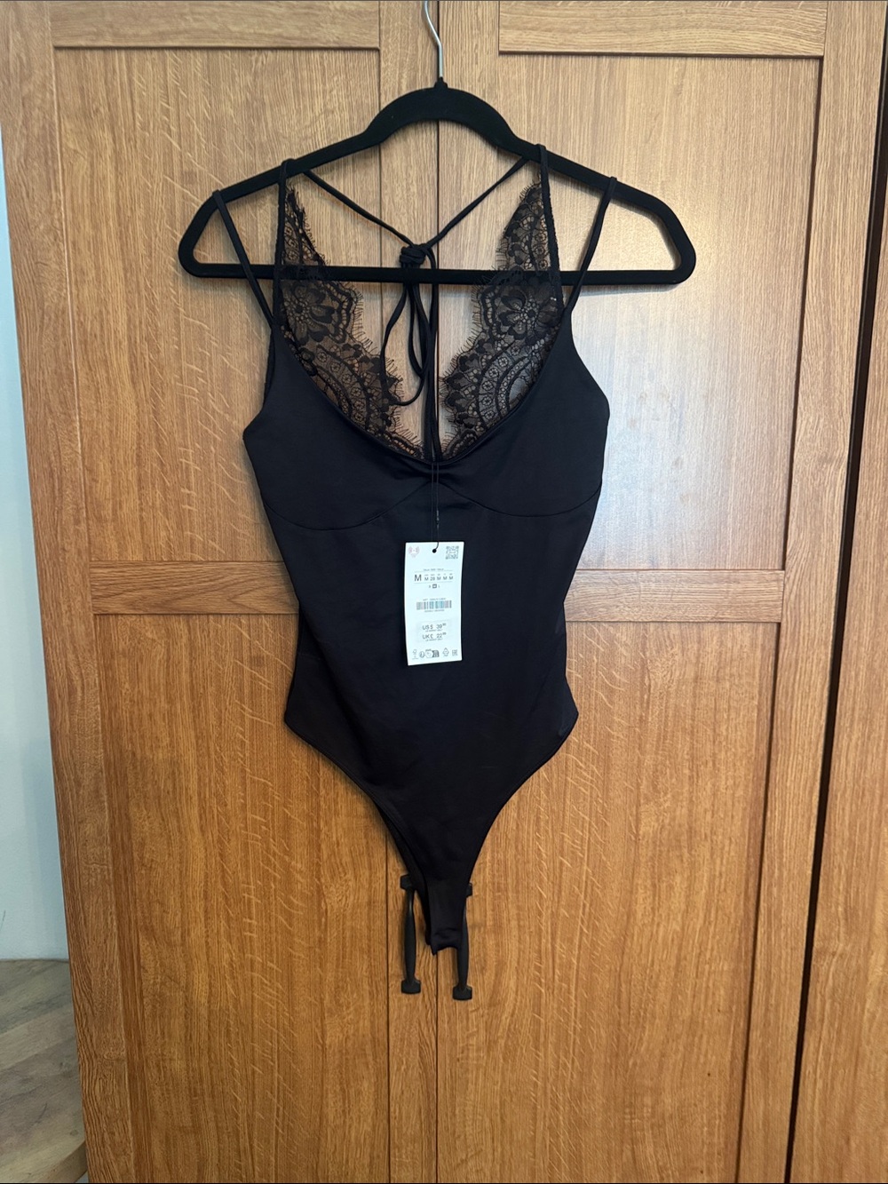 Zara Black Lace-Back Bodysuit Top